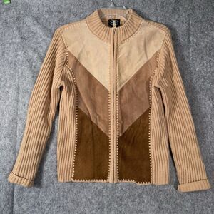 Vtg Leather Patchwork Sweater Full Zip Womens Small Boho Country Jacket‎ Western
